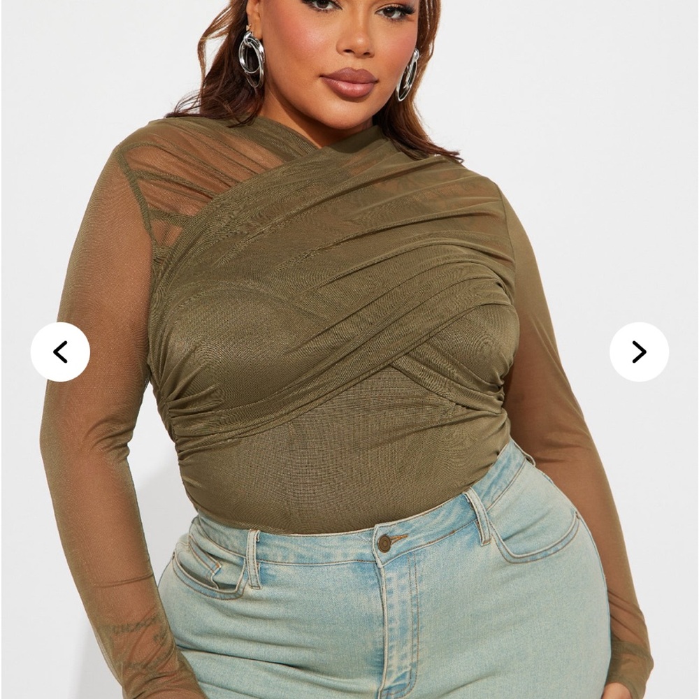 Fashion Nova Green Ruched Blouse